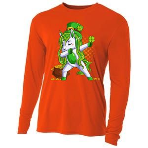 Funny St Patricks Dabbing Leprechaun Unicorn Cooling Performance Long Sleeve Crew