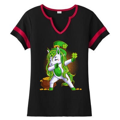 Funny St Patricks Dabbing Leprechaun Unicorn Ladies Halftime Notch Neck Tee