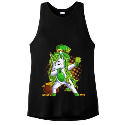 Funny St Patricks Dabbing Leprechaun Unicorn Ladies PosiCharge Tri-Blend Wicking Tank