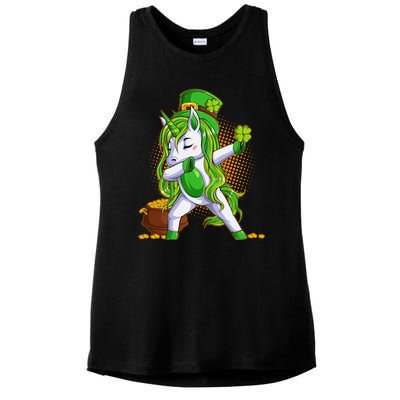 Funny St Patricks Dabbing Leprechaun Unicorn Ladies PosiCharge Tri-Blend Wicking Tank