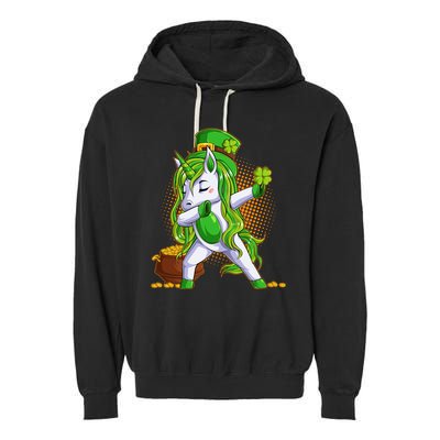 Funny St Patricks Dabbing Leprechaun Unicorn Garment-Dyed Fleece Hoodie