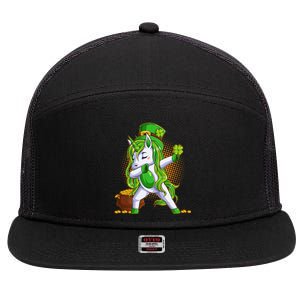 Funny St Patricks Dabbing Leprechaun Unicorn 7 Panel Mesh Trucker Snapback Hat