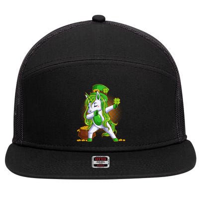 Funny St Patricks Dabbing Leprechaun Unicorn 7 Panel Mesh Trucker Snapback Hat