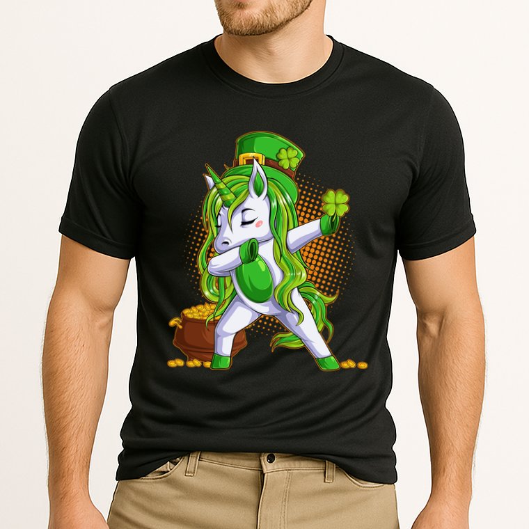 Funny St Patricks Dabbing Leprechaun Unicorn Performance Shirt