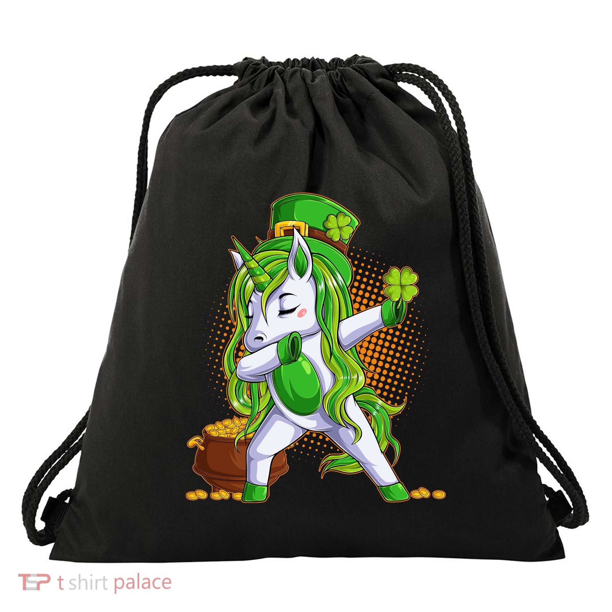 Funny St Patricks Dabbing Leprechaun Unicorn Drawstring Bag