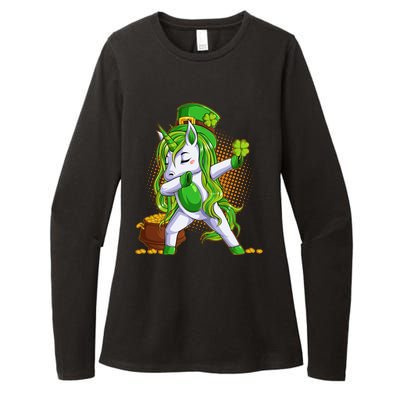 Funny St Patricks Dabbing Leprechaun Unicorn Womens CVC Long Sleeve Shirt