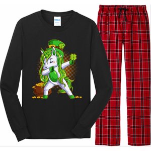 Funny St Patricks Dabbing Leprechaun Unicorn Long Sleeve Pajama Set