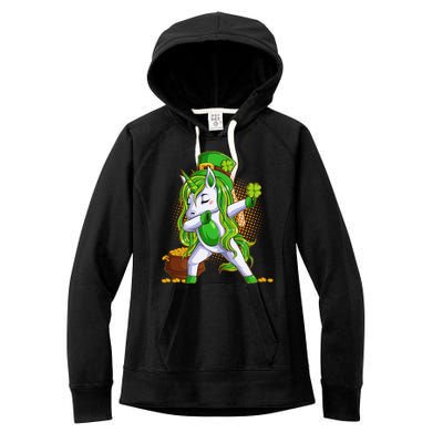 Funny St Patricks Dabbing Leprechaun Unicorn Women's Fleece Hoodie