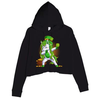 Funny St Patricks Dabbing Leprechaun Unicorn Crop Fleece Hoodie