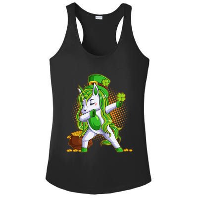 Funny St Patricks Dabbing Leprechaun Unicorn Ladies PosiCharge Competitor Racerback Tank