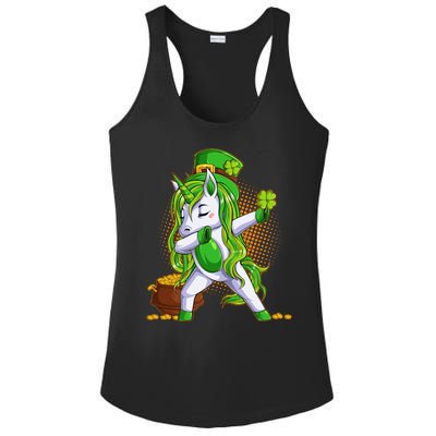 Funny St Patricks Dabbing Leprechaun Unicorn Ladies PosiCharge Competitor Racerback Tank