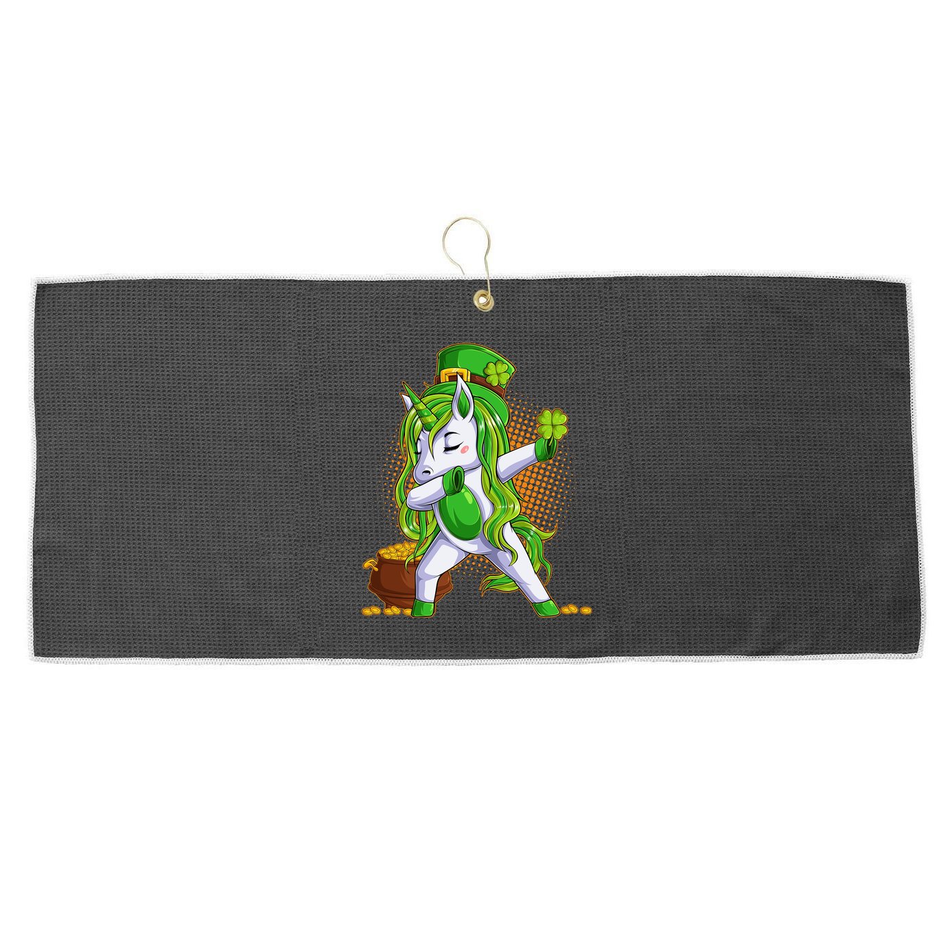 Funny St Patricks Dabbing Leprechaun Unicorn Large Microfiber Waffle Golf Towel