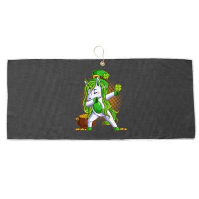 Funny St Patricks Dabbing Leprechaun Unicorn Large Microfiber Waffle Golf Towel