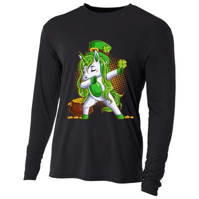 Funny St Patricks Dabbing Leprechaun Unicorn Cooling Performance Long Sleeve Crew