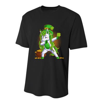 Funny St Patricks Dabbing Leprechaun Unicorn Youth Performance Sprint T-Shirt