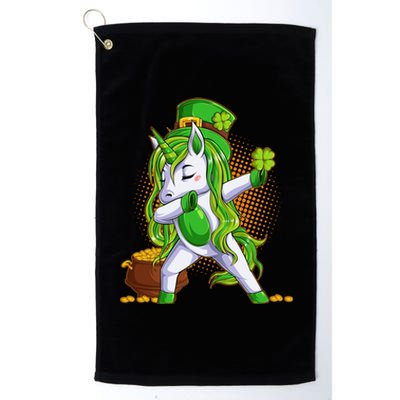 Funny St Patricks Dabbing Leprechaun Unicorn Platinum Collection Golf Towel