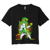 Funny St Patricks Dabbing Leprechaun Unicorn Women's Crop Top Tee