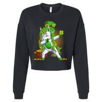 Funny St Patricks Dabbing Leprechaun Unicorn Cropped Pullover Crew