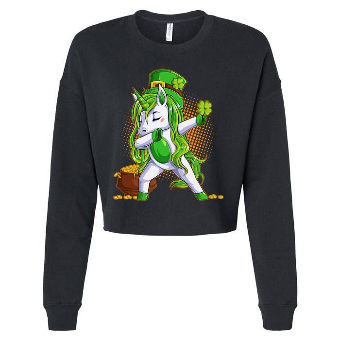 Funny St Patricks Dabbing Leprechaun Unicorn Cropped Pullover Crew