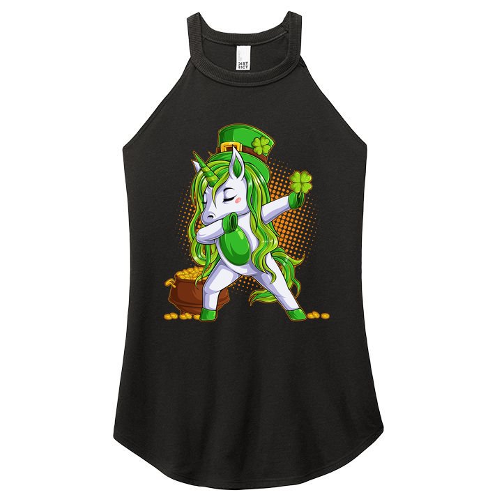Funny St Patricks Dabbing Leprechaun Unicorn Women's Perfect Tri Rocker Tank