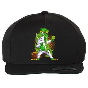 Funny St Patricks Dabbing Leprechaun Unicorn Wool Snapback Cap