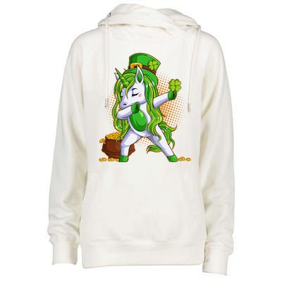 Funny St Patricks Dabbing Leprechaun Unicorn Womens Funnel Neck Pullover Hood