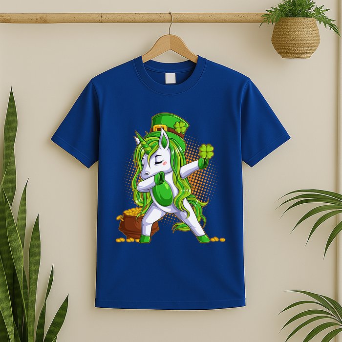 Funny St Patricks Dabbing Leprechaun Unicorn T-Shirt