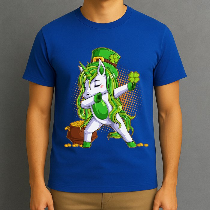 Funny St Patricks Dabbing Leprechaun Unicorn T-Shirt