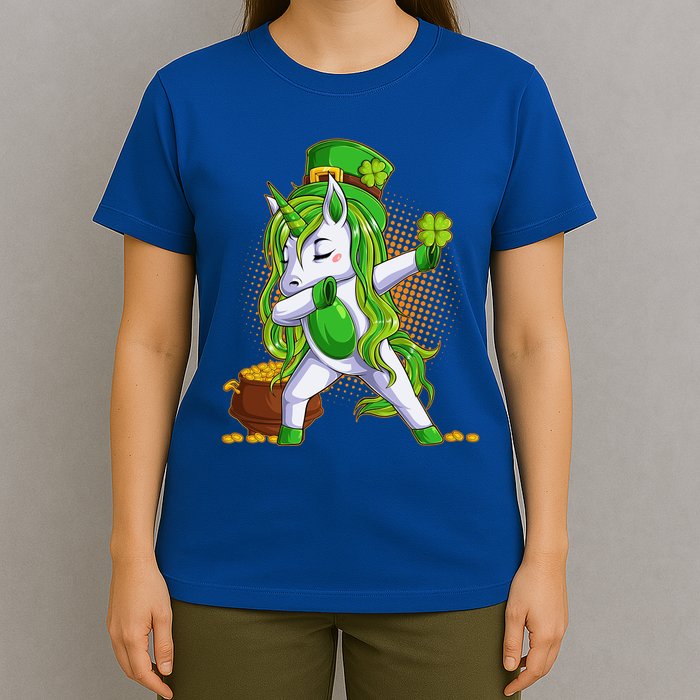 Funny St Patricks Dabbing Leprechaun Unicorn T-Shirt