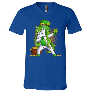 Funny St Patricks Dabbing Leprechaun Unicorn V-Neck T-Shirt