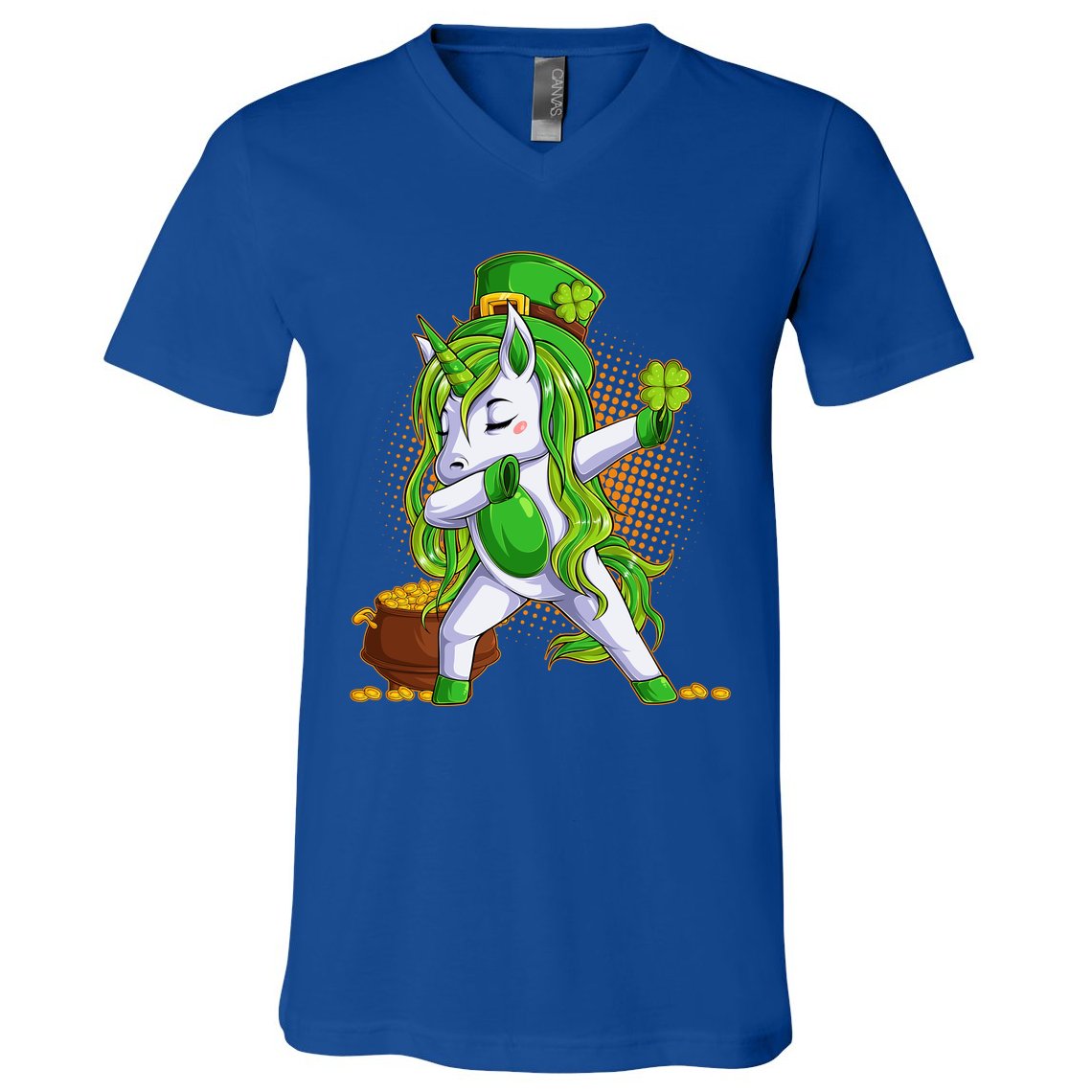 Funny St Patricks Dabbing Leprechaun Unicorn V-Neck T-Shirt