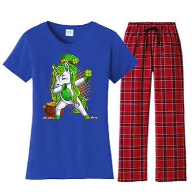 Funny St Patricks Dabbing Leprechaun Unicorn Women's Flannel Pajama Set