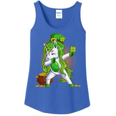 Funny St Patricks Dabbing Leprechaun Unicorn Ladies Essential Tank