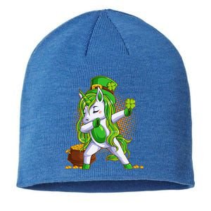 Funny St Patricks Dabbing Leprechaun Unicorn Sustainable Beanie