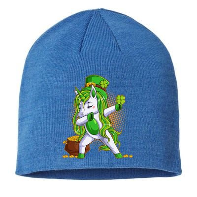 Funny St Patricks Dabbing Leprechaun Unicorn Sustainable Beanie
