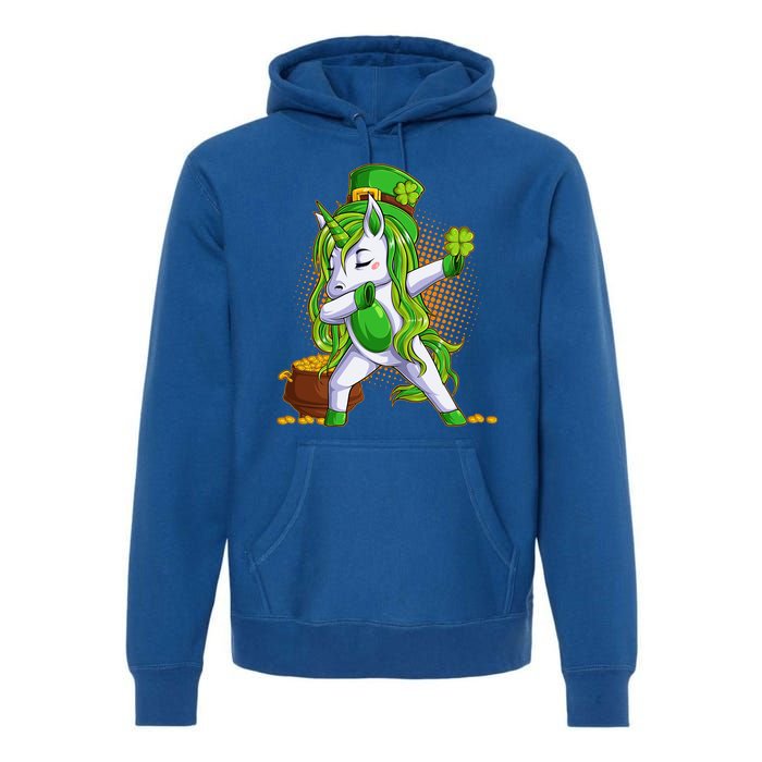 Funny St Patricks Dabbing Leprechaun Unicorn Premium Hoodie