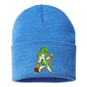 Funny St Patricks Dabbing Leprechaun Unicorn Sustainable Knit Beanie