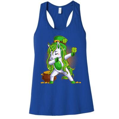 Funny St Patricks Dabbing Leprechaun Unicorn Women's Racerback Tank