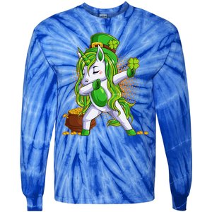 Funny St Patricks Dabbing Leprechaun Unicorn Tie-Dye Long Sleeve Shirt