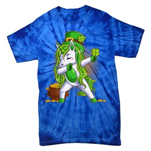 Funny St Patricks Dabbing Leprechaun Unicorn Tie-Dye T-Shirt