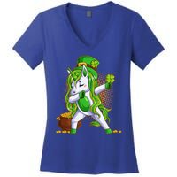 Funny St Patricks Dabbing Leprechaun Unicorn Women's V-Neck T-Shirt