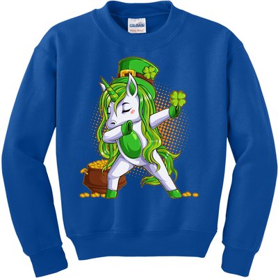 Funny St Patricks Dabbing Leprechaun Unicorn Kids Sweatshirt