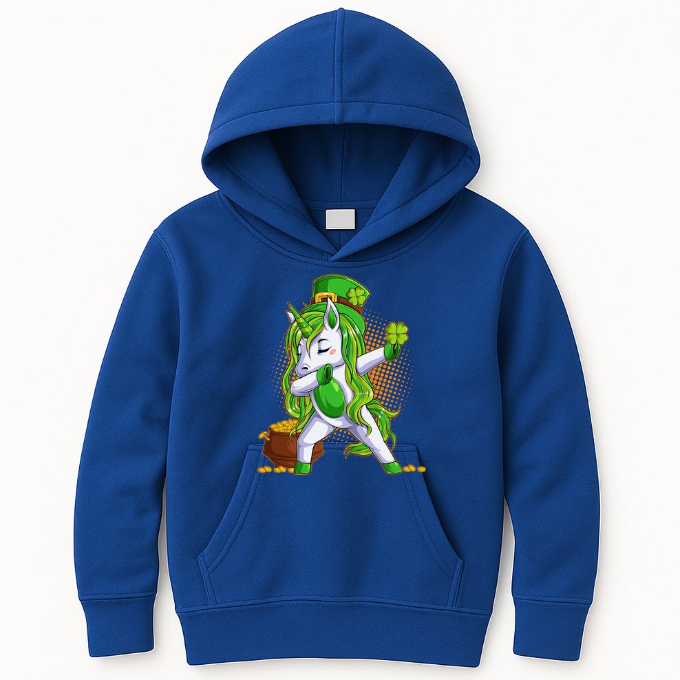 Funny St Patricks Dabbing Leprechaun Unicorn Kids Hoodie