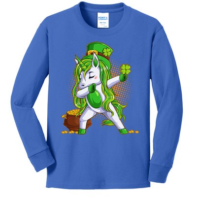 Funny St Patricks Dabbing Leprechaun Unicorn Kids Long Sleeve Shirt