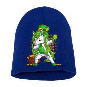 Funny St Patricks Dabbing Leprechaun Unicorn Short Acrylic Beanie