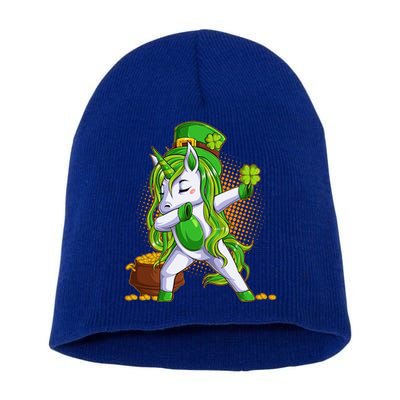 Funny St Patricks Dabbing Leprechaun Unicorn Short Acrylic Beanie