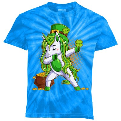 Funny St Patricks Dabbing Leprechaun Unicorn Kids Tie-Dye T-Shirt