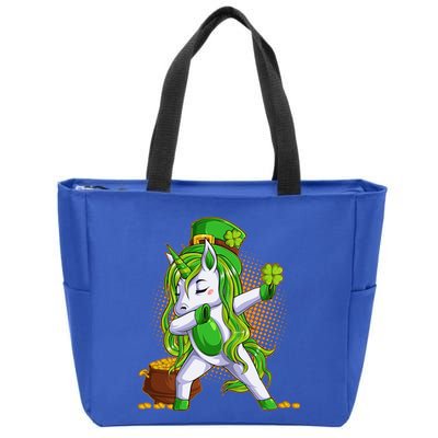 Funny St Patricks Dabbing Leprechaun Unicorn Zip Tote Bag