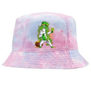 Funny St Patricks Dabbing Leprechaun Unicorn Tie-Dyed Bucket Hat