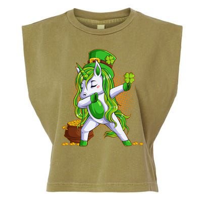 Funny St Patricks Dabbing Leprechaun Unicorn Garment-Dyed Women's Muscle Tee